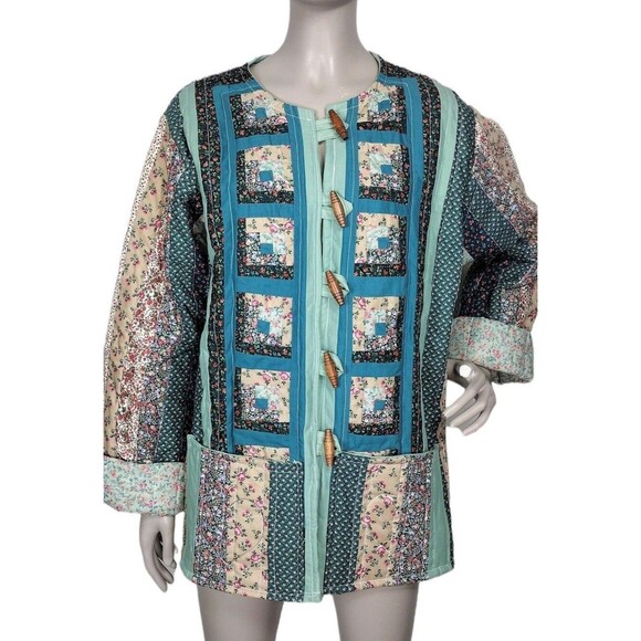 Vintage 70s Floral Cottagecore Patchwork Calico Quilted Granny Core Coat Jacket - Picture 2 of 9